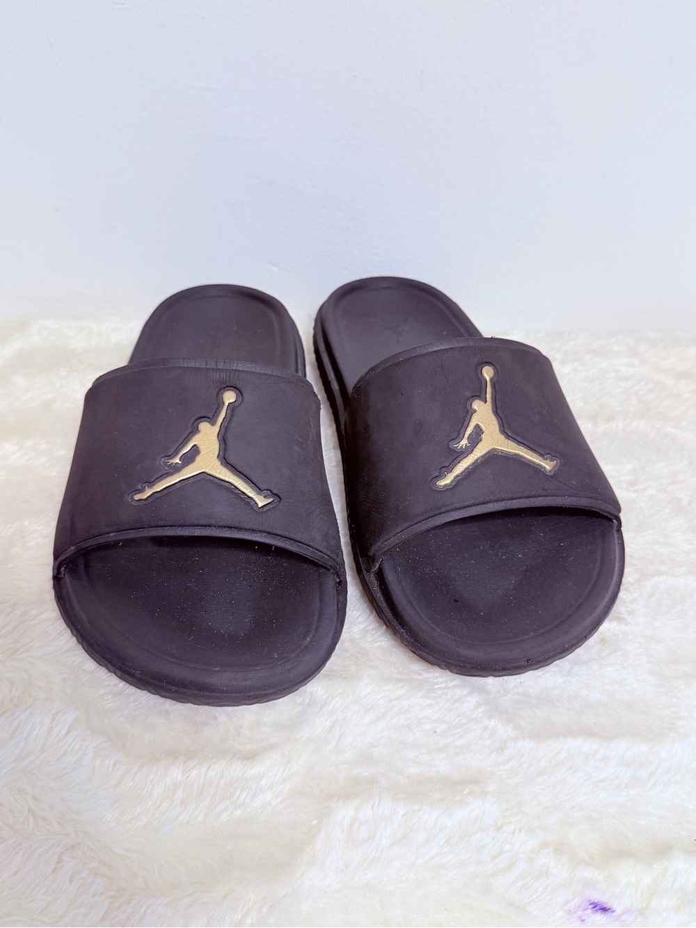 Jordan Black Slide Sandals with Gold Jumpman